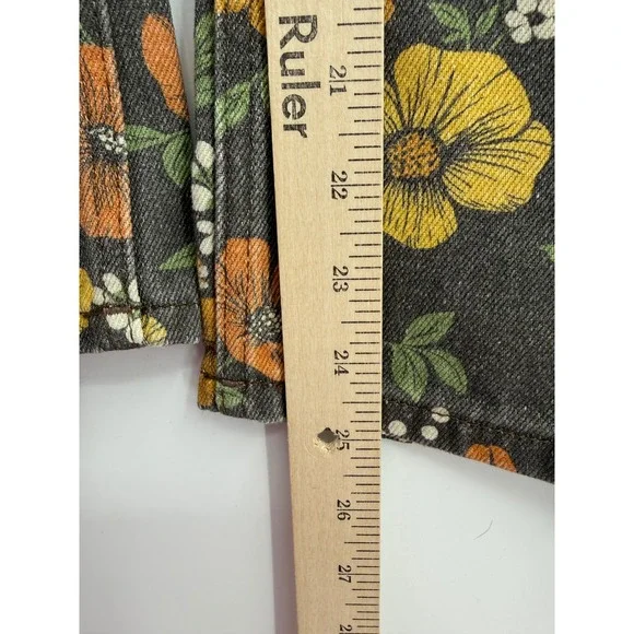 Free People Jeans Womens 25 Black Yellow Floral Deep Trance Boyfriend Crop NEW - Picture 11 of 13